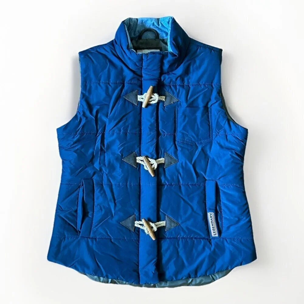 Legendary Whitetails Vest Blue Full Zip & Wooden Toggle Buttons Women's Size Med